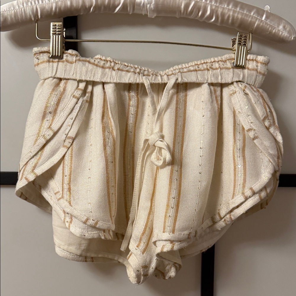 Cream Striped Drawstring Women’s Shorts